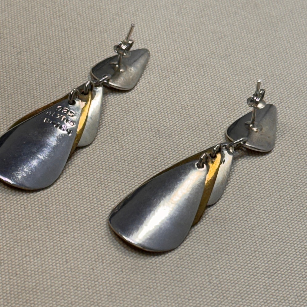 Taxco Mexico 925 Sterling Silver Mixed Metal Tiered Teardrop Earrings TC-164 GUC - Picture 14 of 16